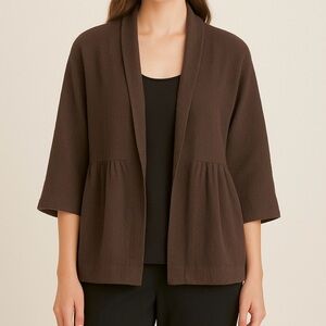 Eileen Fisher Viscose Linen Blend Open‎ Front Jacket Size M Office Career